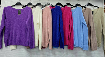 V Neck Alpaca Soft Touch Knit: Sky blue