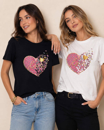 Love Heart Sequin Cotton T-shirt: Black