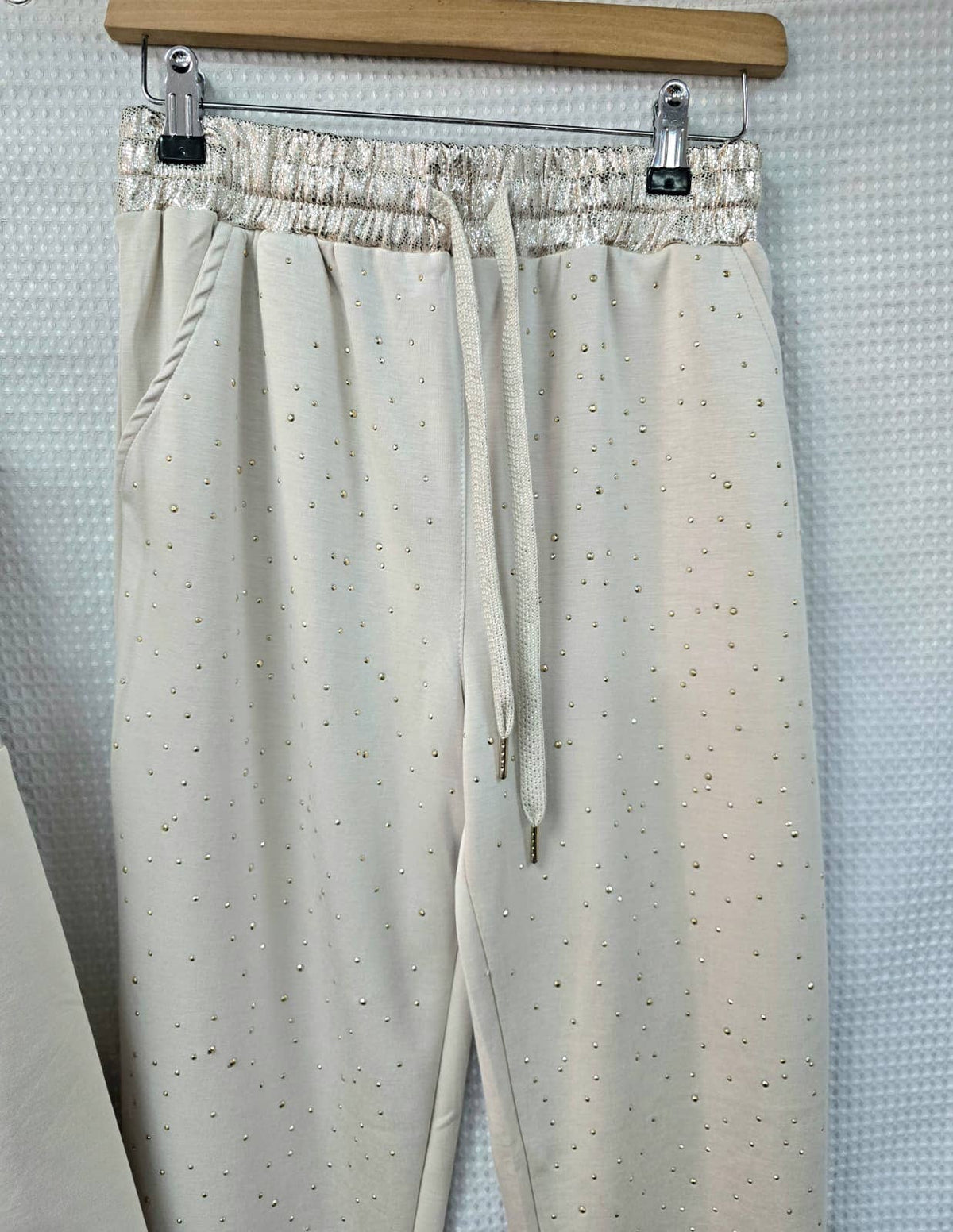 Metallic Diamante Stud Soft Touch Two piece Coord Set: Gray