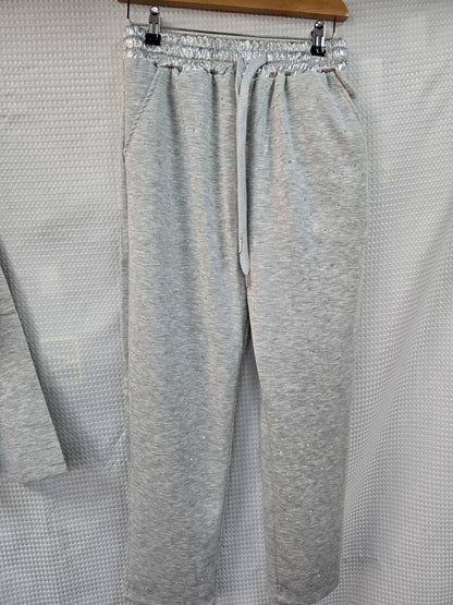 Metallic Diamante Stud Soft Touch Two piece Coord Set: Gray