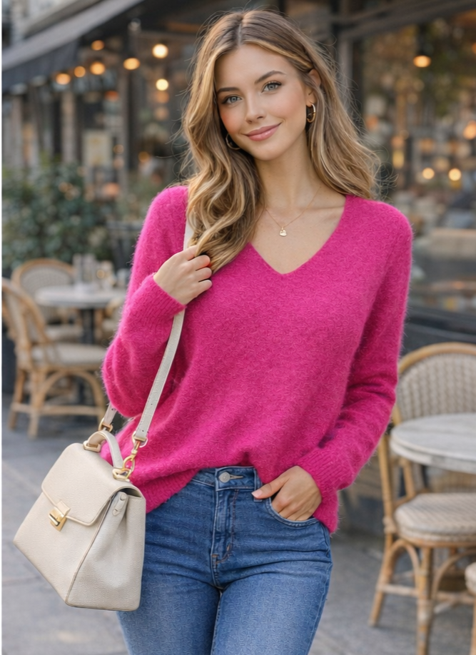 V Neck Alpaca Soft Touch Knit: Sky blue
