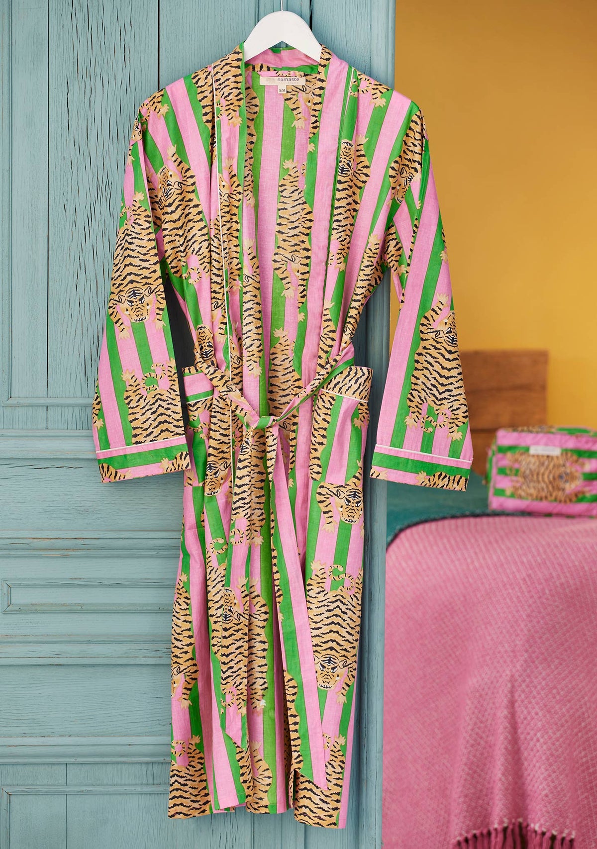 Tiger Stripe Dressing Gown Pink Green: Small/Medium(SM)