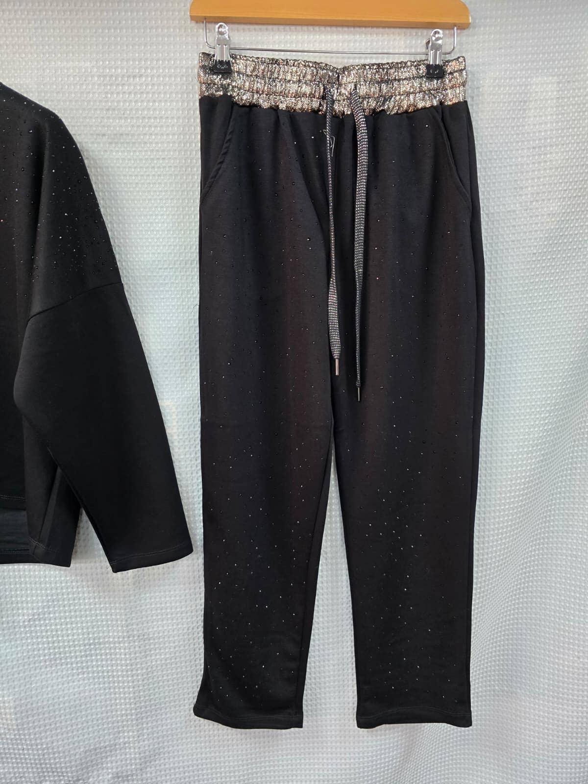 Metallic Diamante Stud Soft Touch Two piece Coord Set: Gray