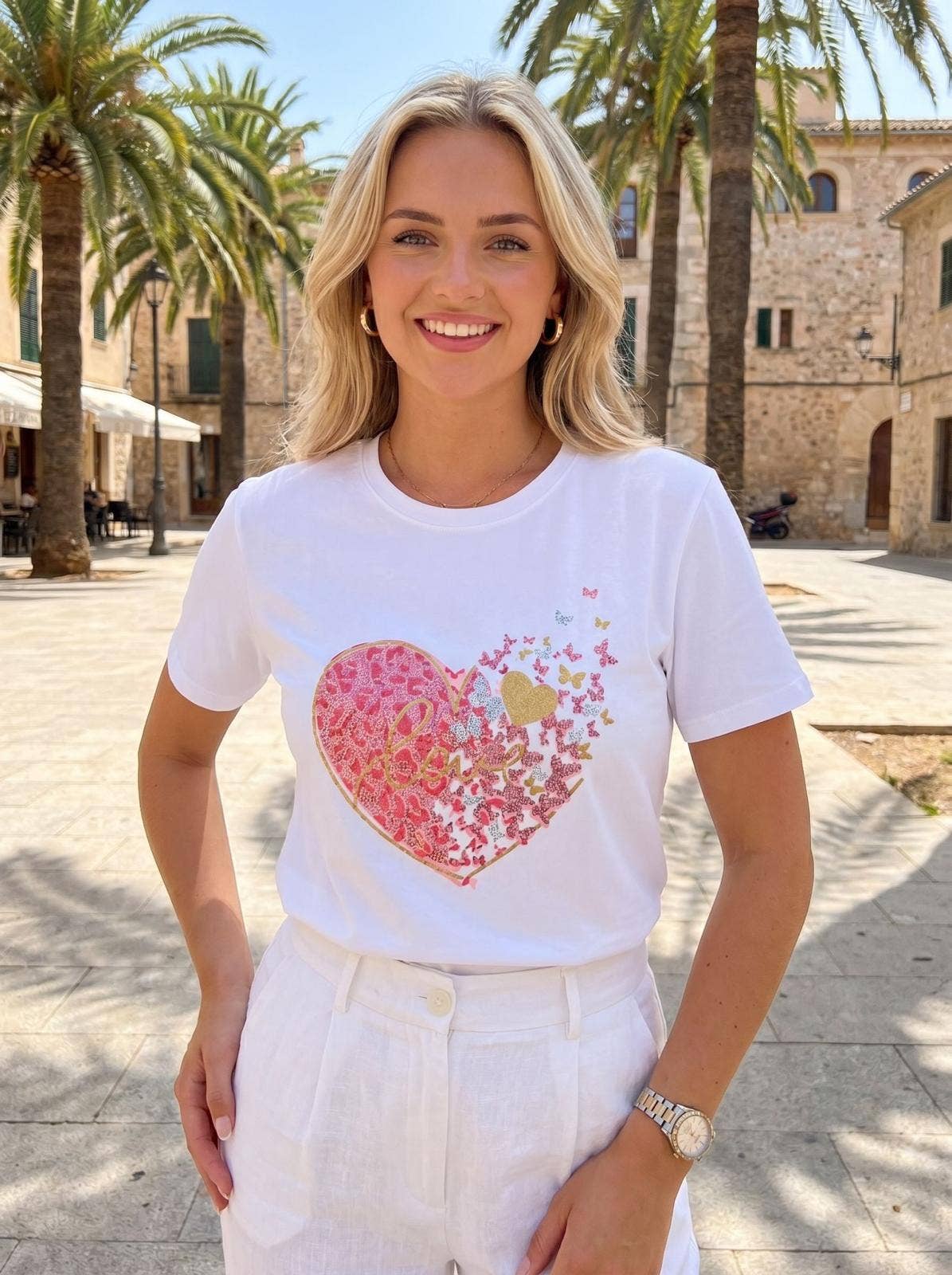Love Heart Sequin Cotton T-shirt: Black